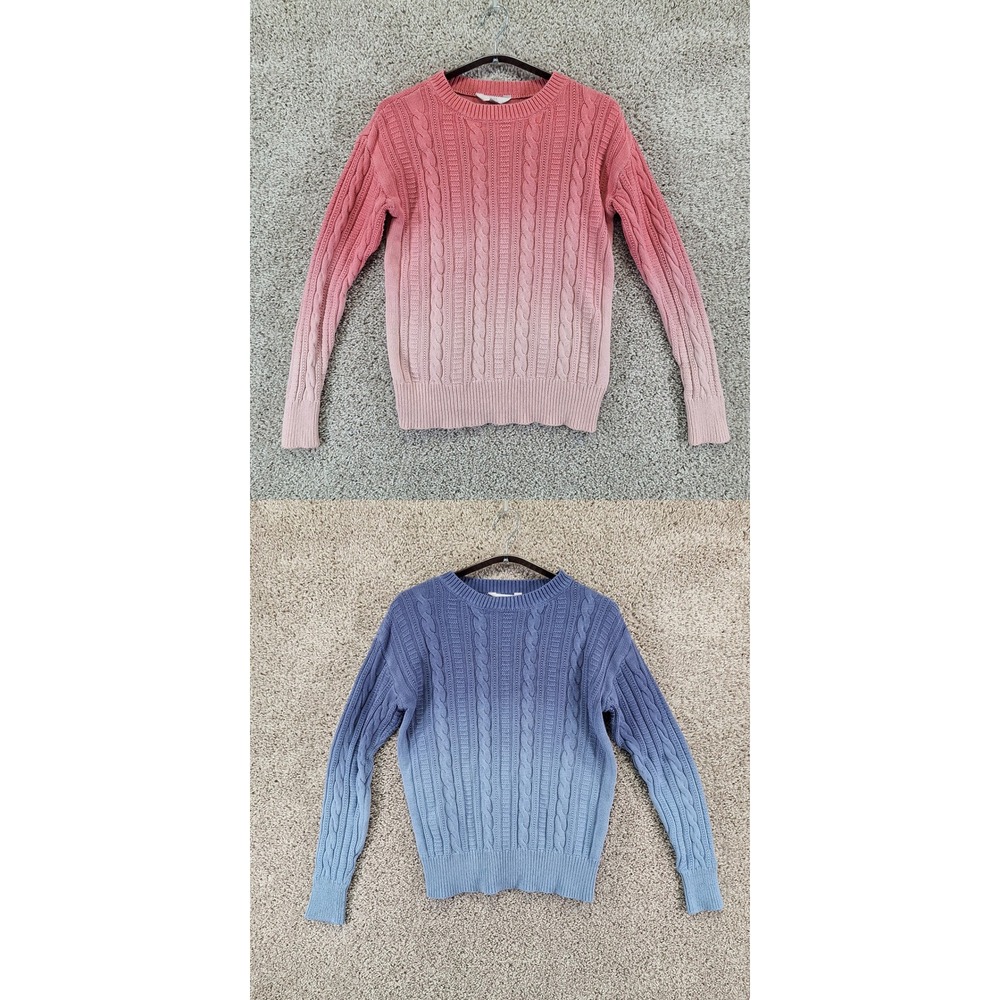 Time and Tru Sweater Womens XS Lot of 2 Pink & Blue Ombre Cable Knit Pullover